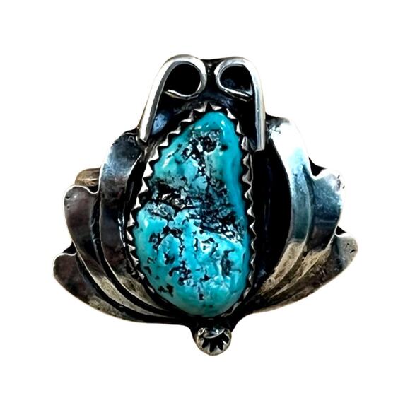Turquoise Sterling Silver Ring, Vintage Native American Indian Ring Size 6.5 - Picture 1 of 9
